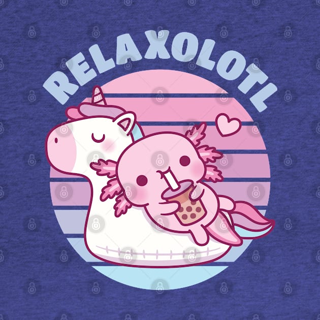 Cute Axolotl Chilling On Unicorn Pool Float Relaxolotl by rustydoodle